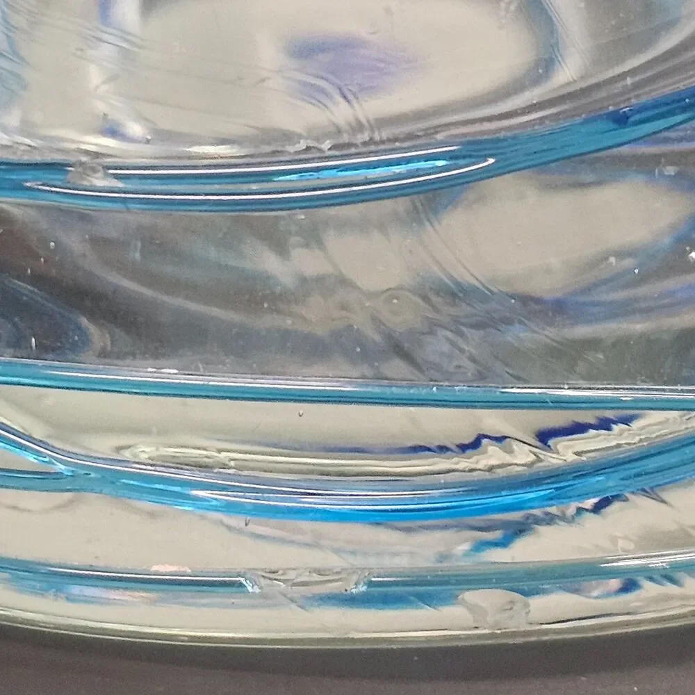 Handmade Mexican Style Glass Vase Clear with Blue Swirls 8